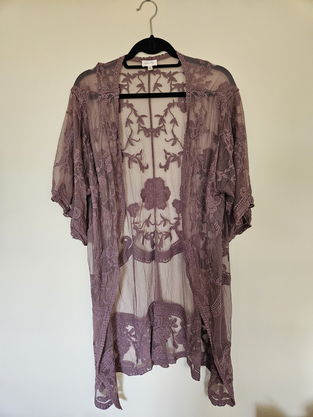 Dizzy Gal Mauve Floral Embroidered Sheer Cardigan